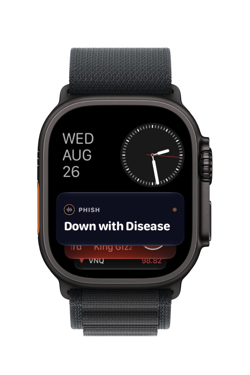 OnStage showing a King Gizzard & The Lizard Wizard track on Apple Watch Ultra